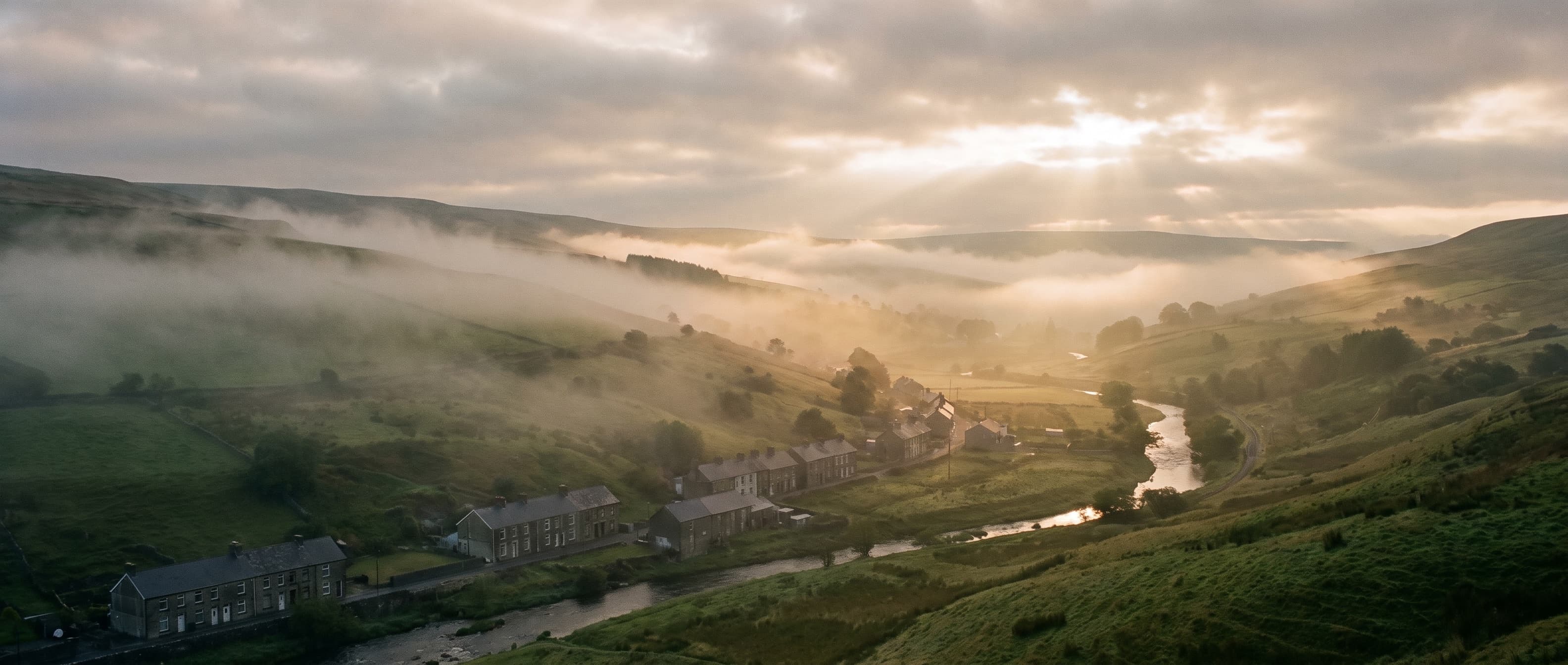 A misty South Wales valley at dawn